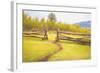 Beaten Path in Turf Ends at Gap between Two Jackleg Rail Fences across Hilly Meadow in Wyoming, Wit-Ken Schulze-Framed Art Print