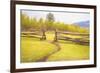 Beaten Path in Turf Ends at Gap between Two Jackleg Rail Fences across Hilly Meadow in Wyoming, Wit-Ken Schulze-Framed Art Print