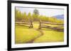 Beaten Path in Turf Ends at Gap between Two Jackleg Rail Fences across Hilly Meadow in Wyoming, Wit-Ken Schulze-Framed Art Print