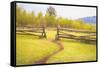 Beaten Path in Turf Ends at Gap between Two Jackleg Rail Fences across Hilly Meadow in Wyoming, Wit-Ken Schulze-Framed Stretched Canvas