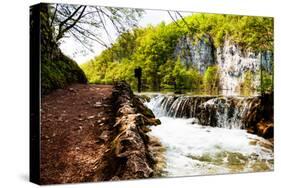 Beaten Track near A Forest Lake and Waterfall in Plitvice Lakes National Park, Croatia-Lamarinx-Stretched Canvas