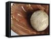 Beaten-Up Baseball in Baseball Glove-null-Framed Stretched Canvas
