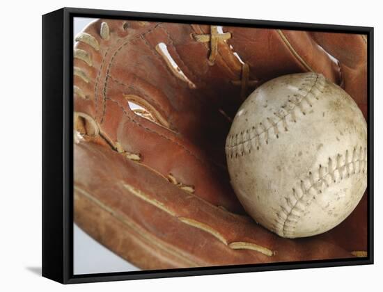 Beaten-Up Baseball in Baseball Glove-null-Framed Stretched Canvas