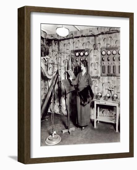 Beatrix Dussane in a Radio Recording Studio, C.1936 (B/W Photo)-French Photographer-Framed Giclee Print