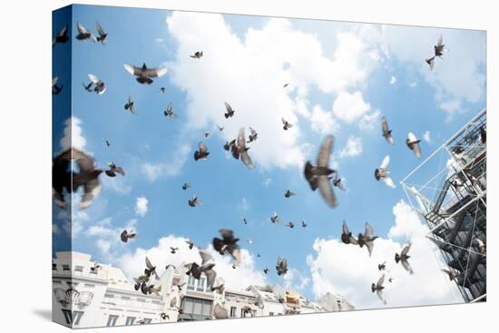 Beaubourg, Centre Georges Pompidou, Paris (4th arrondissement). Square with pigeons. July 17, 2013-Gilles Targat-Stretched Canvas