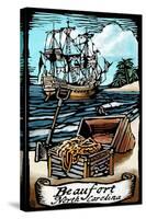 Beaufort, North Carolina - Pirates - Scratchboard-Lantern Press-Stretched Canvas