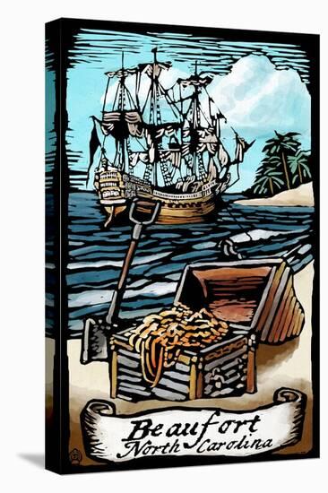 Beaufort, North Carolina - Pirates - Scratchboard-Lantern Press-Stretched Canvas