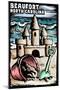 Beaufort, North Carolina - Sandcastle - Scratchboard-Lantern Press-Mounted Art Print