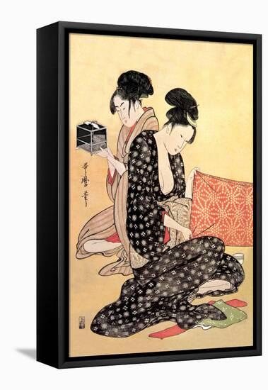 Beauties at Home-Kitagawa Utamaro-Framed Stretched Canvas