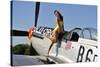 Beautiful 1940's Style Pin-Up Girl Posing with a P-51 Mustang-null-Stretched Canvas