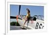 Beautiful 1940's Style Pin-Up Girl Posing with a P-51 Mustang-null-Framed Photographic Print