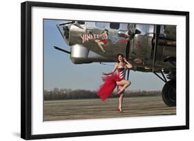 Beautiful 1940's Style Pin-Up Girl Standing in Front of a B-17 Bomber-null-Framed Photographic Print