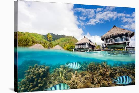 Beautiful above and Underwater Landscape of Moorea Island in French Polynesia-BlueOrange Studio-Stretched Canvas