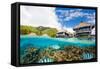 Beautiful above and Underwater Landscape of Moorea Island in French Polynesia-BlueOrange Studio-Framed Stretched Canvas