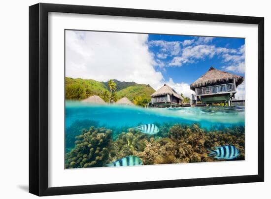 Beautiful above and Underwater Landscape of Moorea Island in French Polynesia-BlueOrange Studio-Framed Photographic Print