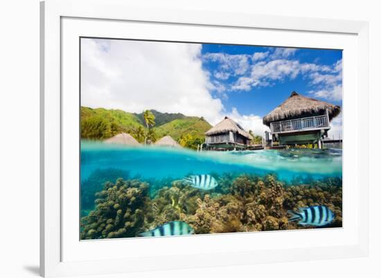 Beautiful above and Underwater Landscape of Moorea Island in French Polynesia-BlueOrange Studio-Framed Photographic Print