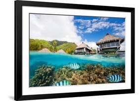 Beautiful above and Underwater Landscape of Moorea Island in French Polynesia-BlueOrange Studio-Framed Photographic Print