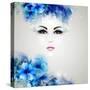 Beautiful Abstract Women with Abstract Design Natural Floral Elements-artant-Stretched Canvas