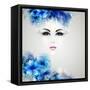 Beautiful Abstract Women with Abstract Design Natural Floral Elements-artant-Framed Stretched Canvas