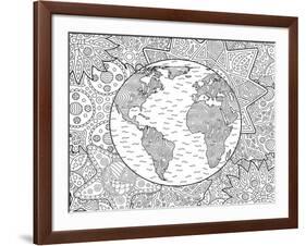 Beautiful Adult Coloring Book Page with Stylized Planet Earth-null-Framed Art Print