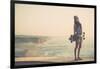 Beautiful And Fashion Young Woman Posing With A Skateboard-iko-Framed Art Print