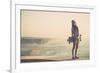 Beautiful And Fashion Young Woman Posing With A Skateboard-iko-Framed Art Print