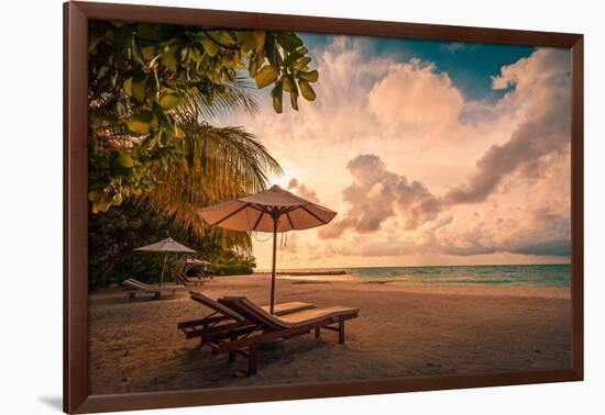 Beautiful Beach. Chairs on the Sandy Beach near the Sea. Summer Holiday and Vacation Concept for To-icemanphotos-Framed Photographic Print