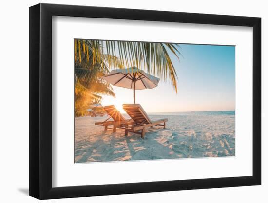 Beautiful Beach. Chairs on the Sandy Beach near the Sea. Summer Holiday and Vacation Concept for To-icemanphotos-Framed Premium Photographic Print