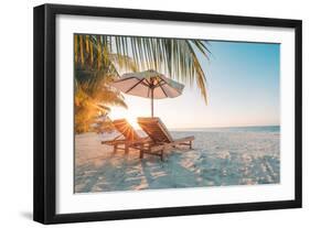 Beautiful Beach. Chairs on the Sandy Beach near the Sea. Summer Holiday and Vacation Concept for To-icemanphotos-Framed Photographic Print