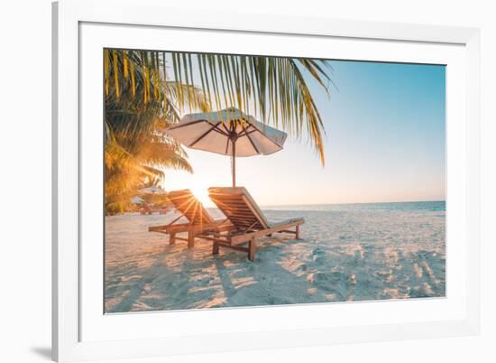 Beautiful Beach. Chairs on the Sandy Beach near the Sea. Summer Holiday and Vacation Concept for To-icemanphotos-Framed Photographic Print