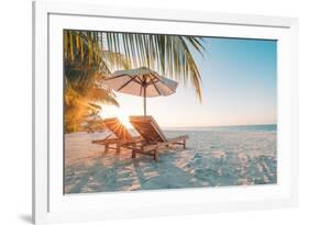 Beautiful Beach. Chairs on the Sandy Beach near the Sea. Summer Holiday and Vacation Concept for To-icemanphotos-Framed Photographic Print