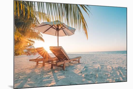 Beautiful Beach. Chairs on the Sandy Beach near the Sea. Summer Holiday and Vacation Concept for To-icemanphotos-Mounted Photographic Print