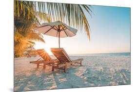 Beautiful Beach. Chairs on the Sandy Beach near the Sea. Summer Holiday and Vacation Concept for To-icemanphotos-Mounted Photographic Print