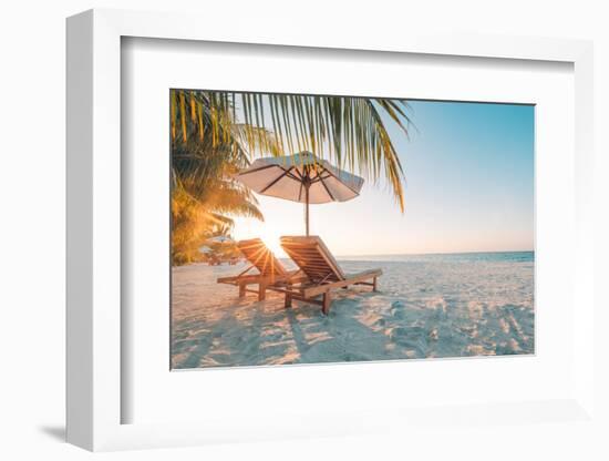 Beautiful Beach. Chairs on the Sandy Beach near the Sea. Summer Holiday and Vacation Concept for To-icemanphotos-Framed Photographic Print