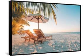 Beautiful Beach. Chairs on the Sandy Beach near the Sea. Summer Holiday and Vacation Concept for To-icemanphotos-Framed Stretched Canvas