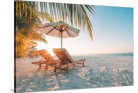 Beautiful Beach. Chairs on the Sandy Beach near the Sea. Summer Holiday and Vacation Concept for To-icemanphotos-Stretched Canvas