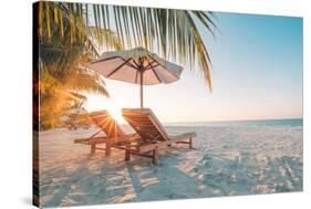 Beautiful Beach. Chairs on the Sandy Beach near the Sea. Summer Holiday and Vacation Concept for To-icemanphotos-Stretched Canvas