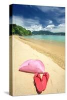 Beautiful Beach Landscape with Hat and Flip-Flops in Thailand-haveseen-Stretched Canvas