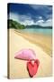 Beautiful Beach Landscape with Hat and Flip-Flops in Thailand-haveseen-Stretched Canvas