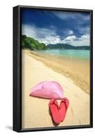 Beautiful Beach Landscape with Hat and Flip-Flops in Thailand-haveseen-Framed Photographic Print