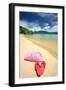 Beautiful Beach Landscape with Hat and Flip-Flops in Thailand-haveseen-Framed Photographic Print