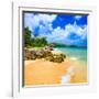 Beautiful Beach Surrounded by Mountains in Cuba-Kamira-Framed Photographic Print