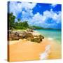 Beautiful Beach Surrounded by Mountains in Cuba-Kamira-Stretched Canvas