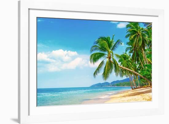 Beautiful Beach. View of Nice Tropical Beach with Palms Around. Holiday and Vacation Concept. Tropi-Vixit-Framed Photographic Print