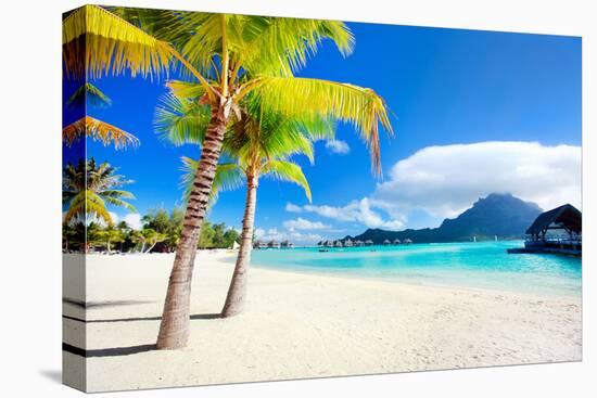 Beautiful Beach with a View of Otemanu Mountain on Bora Bora Island-BlueOrange Studio-Stretched Canvas