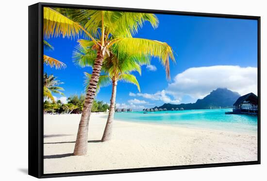 Beautiful Beach with a View of Otemanu Mountain on Bora Bora Island-BlueOrange Studio-Framed Stretched Canvas