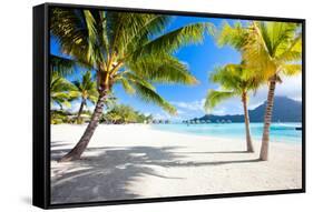 Beautiful Beach with a View of Otemanu Mountain on Bora Bora Island-BlueOrange Studio-Framed Stretched Canvas