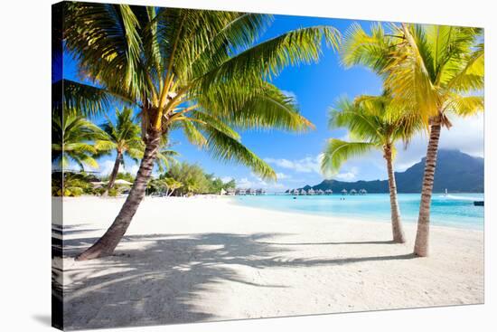 Beautiful Beach with a View of Otemanu Mountain on Bora Bora Island-BlueOrange Studio-Stretched Canvas