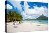 Beautiful Beach with a View of Otemanu Mountain on Bora Bora Island-BlueOrange Studio-Stretched Canvas