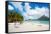 Beautiful Beach with a View of Otemanu Mountain on Bora Bora Island-BlueOrange Studio-Framed Stretched Canvas